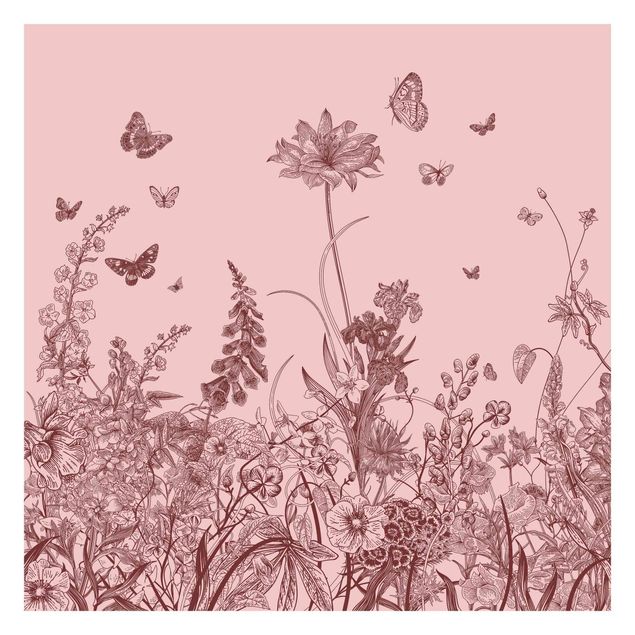 Wallpapers pink Large Flowers With Butterflies On Pink