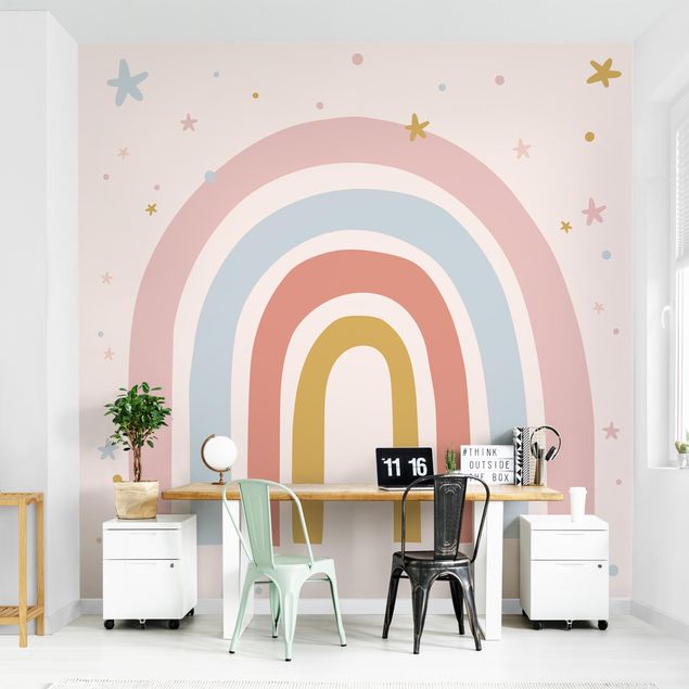 Adhesive wallpaper Big Rainbow With Stars And Dots