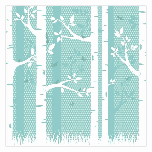 Self adhesive wallpapers Green Birch Forest With Butterflies And Birds