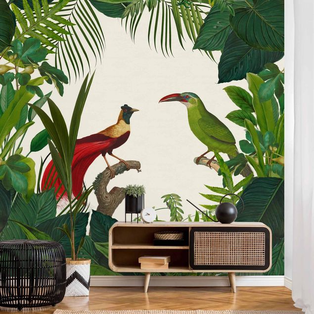 Kitchen Green Paradise With Tropical Birds