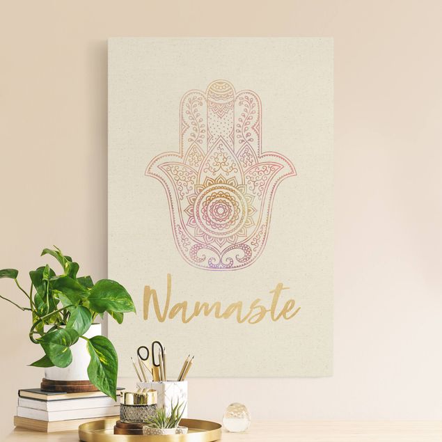 Prints quotes Hamsa Hand Illustration Namaste Gold Light Pink