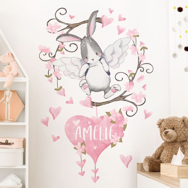 Nursery decoration Hare angel with desired names