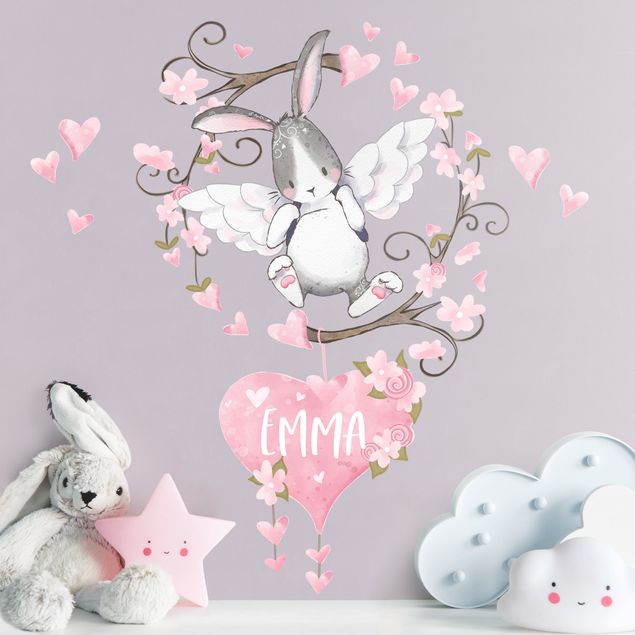 Animal print wall stickers Hare angel with desired names