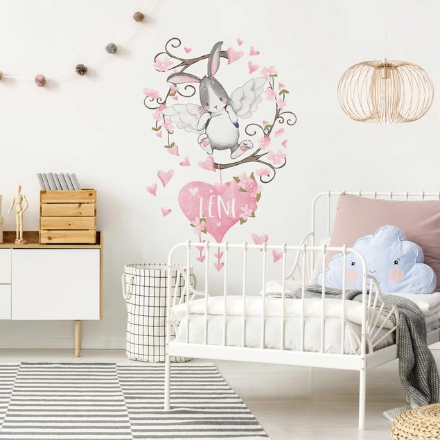 Romantic wall stickers Hare angel with desired names