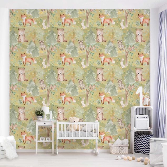 Wallpapers modern Rabbit And Fox On Green Meadow