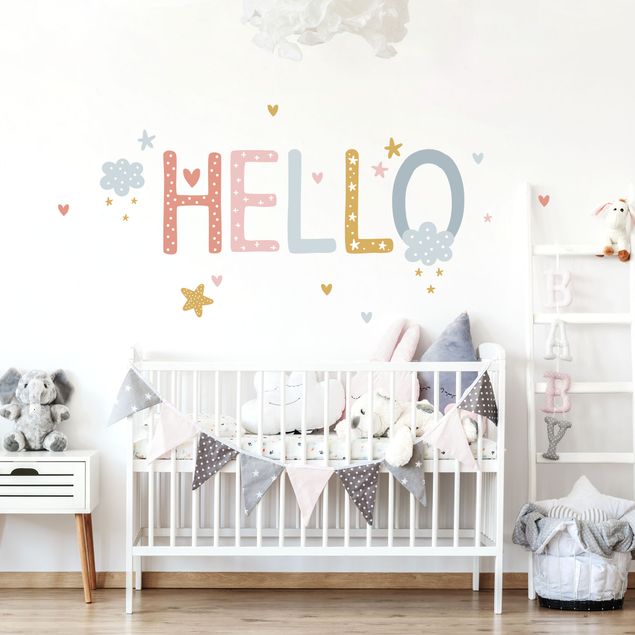 Love heart wall stickers Hello - Hearts Stars Clouds