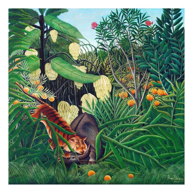 Glass prints flower Henri Rousseau - Fight Between A Tiger And A Buffalo