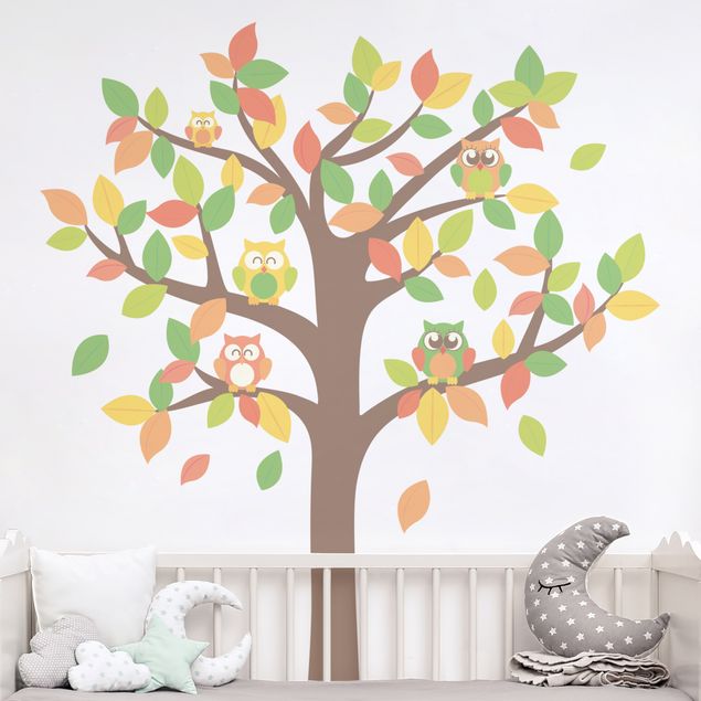 Kids room decor Autumnal owl tree
