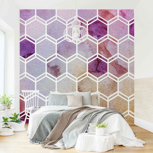 Wallpapers patterns Hexagonal Dreams Watercolour In Berry