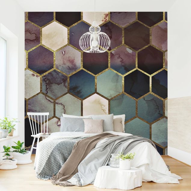 Geometric shapes wallpaper Haxagonal Dreams Watercolour Pattern