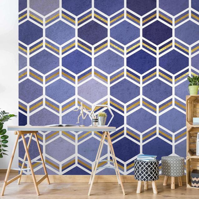 Wallpapers geometric Hexagonal Dreams Pattern In Indigo