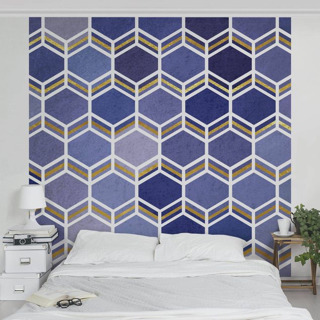 Wallpapers modern Hexagonal Dreams Pattern In Indigo