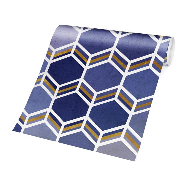 Blue wallpaper Hexagonal Dreams Pattern In Indigo