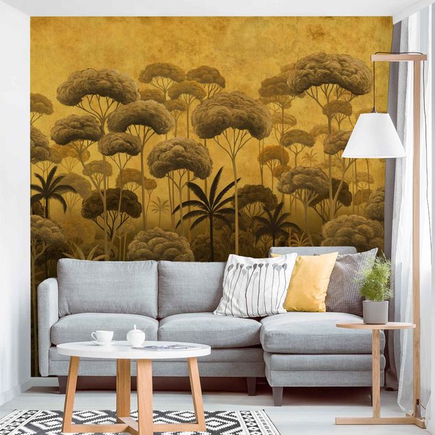 Modern wallpaper designs Tall Trees in the Jungle in Golden Tones