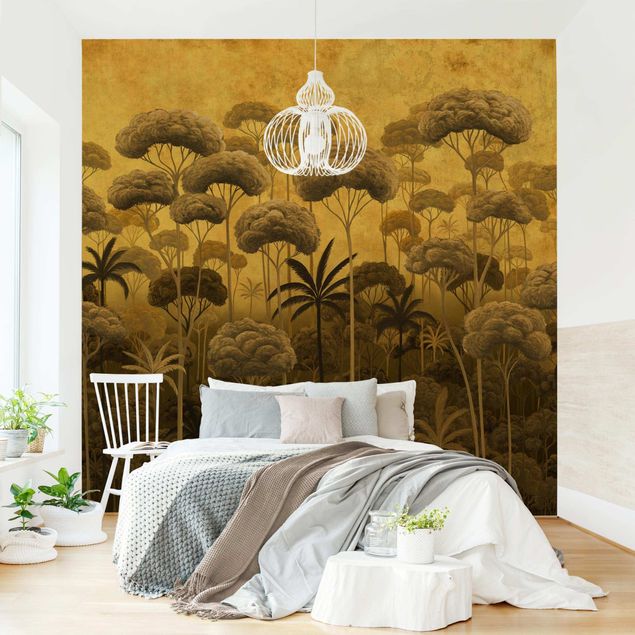 Adhesive wallpaper Tall Trees in the Jungle in Golden Tones