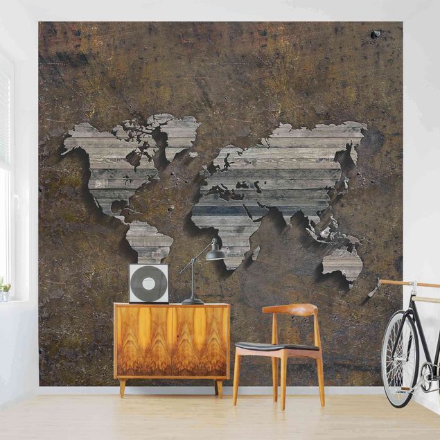Contemporary wallpaper Wooden Grid World Map