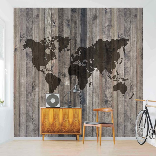 Contemporary wallpaper Wood World Map