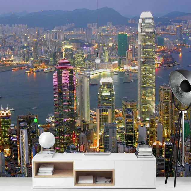 Blue aesthetic wallpaper Hong Kong Skyline