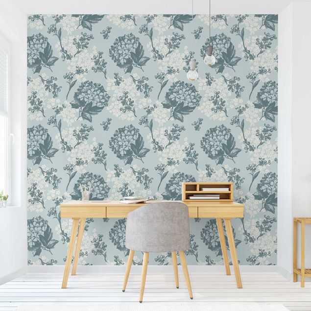 Aesthetic vintage wallpaper Hydrangea Pattern In Blue