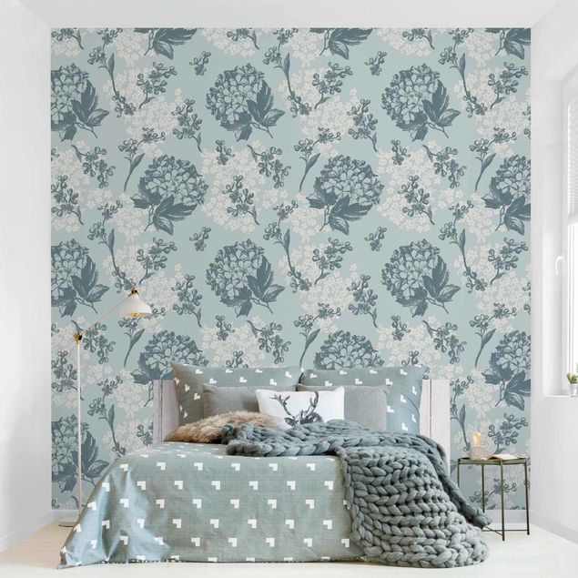 Modern wallpaper designs Hydrangea Pattern In Blue