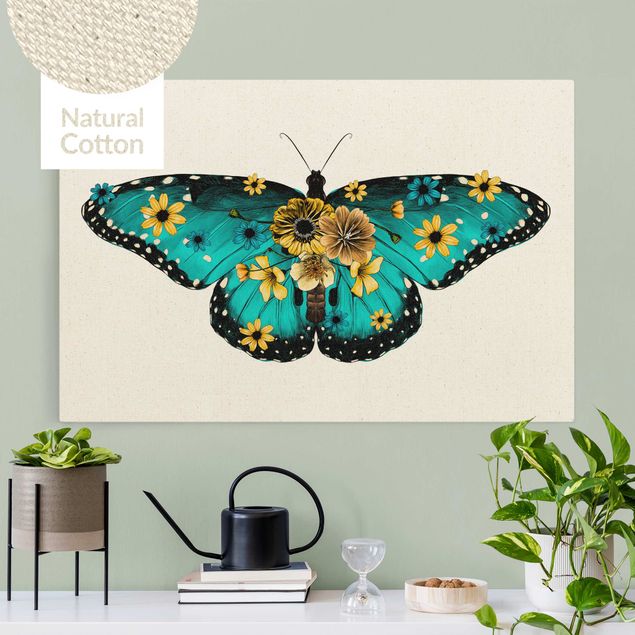Butterfly art print Illustration Floral Common Morpho