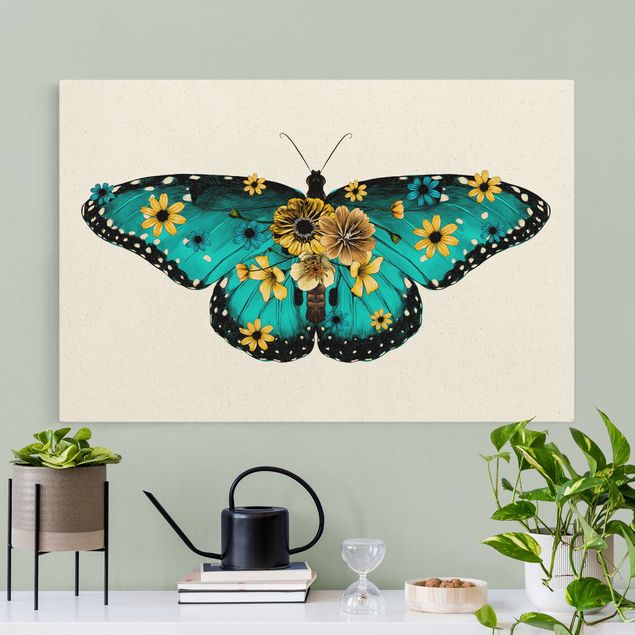 Butterfly canvas wall art Illustration Floral Common Morpho