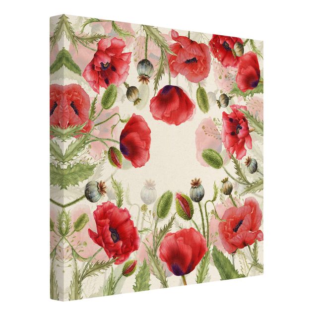 Red print Illustrated Poppies