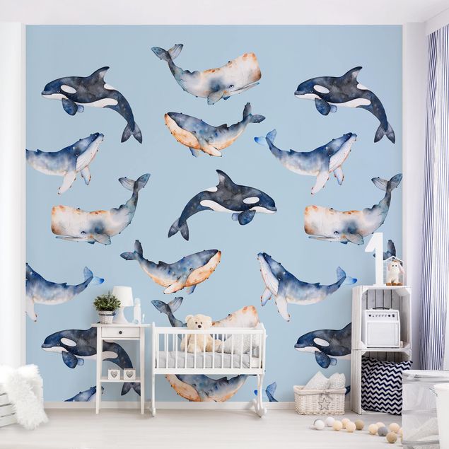 Kids room decor Illustrated Whale In Watercolour