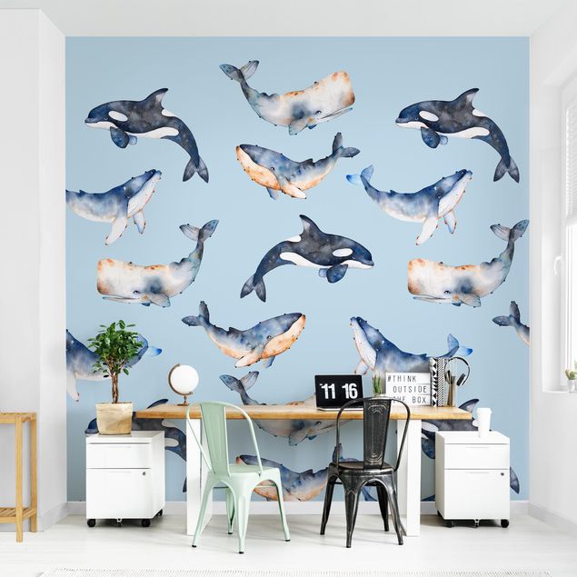 Contemporary wallpaper Illustrated Whale In Watercolour