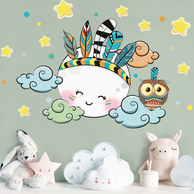 Wall stickers forest Indiander Moon Owl Clouds Stars