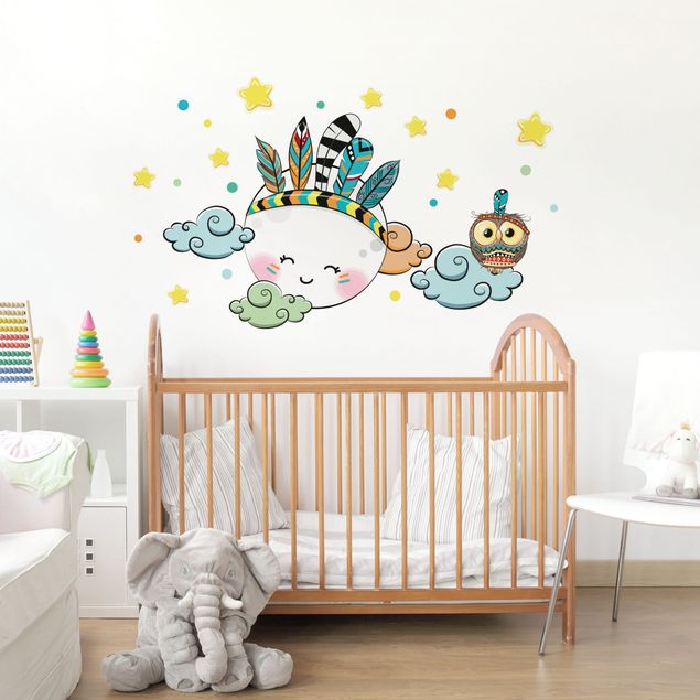 Wall stickers owl Indiander Moon Owl Clouds Stars