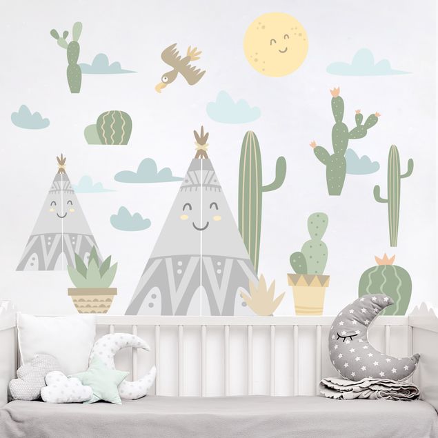 Nursery decoration Indian tents and cacti