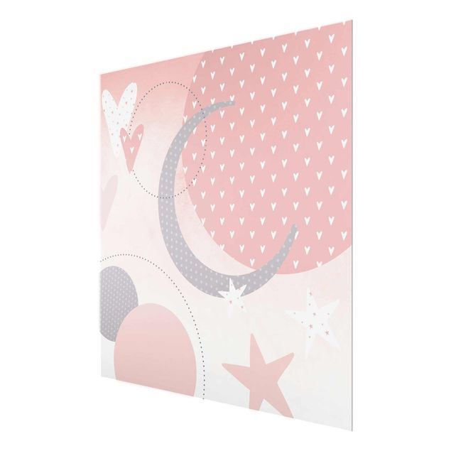 Pink art canvas Children`s Rug Grafical - Stars And Moon