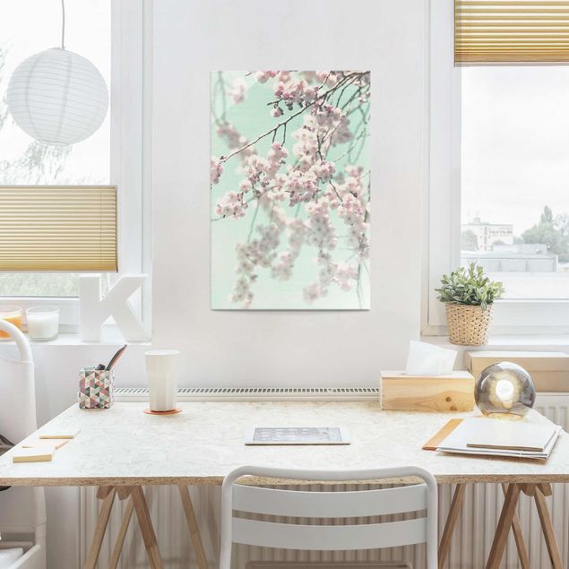 Glass prints flower Dancing Cherry Blossoms On Canvas