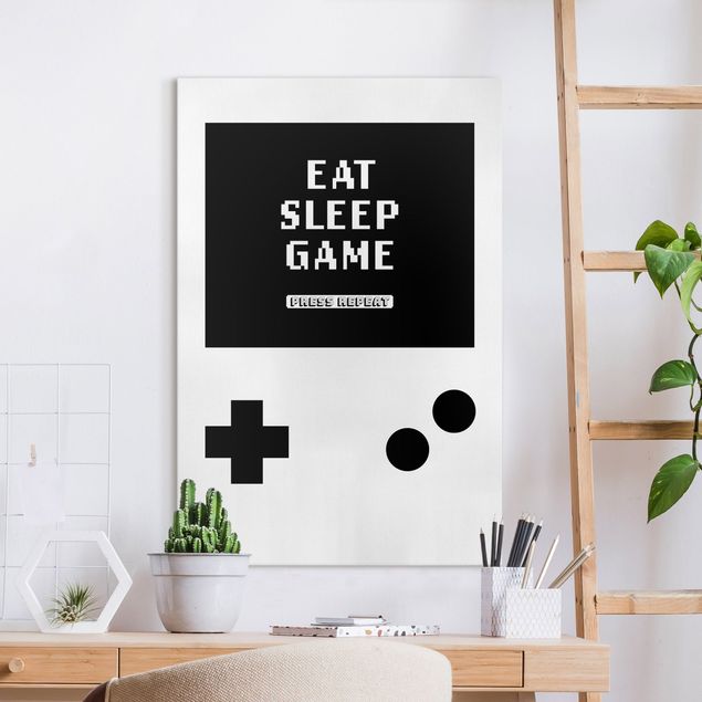Wall art black and white Classical Gaming Console Eat Sleep Game Press Repeat