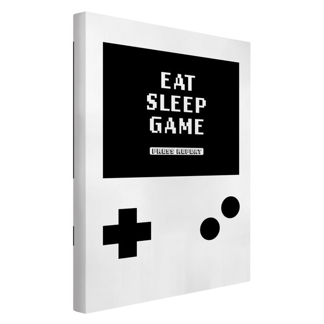 Prints black and white Classical Gaming Console Eat Sleep Game Press Repeat