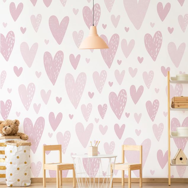 Kids room decor Small And Big Drawn Light Pink Hearts
