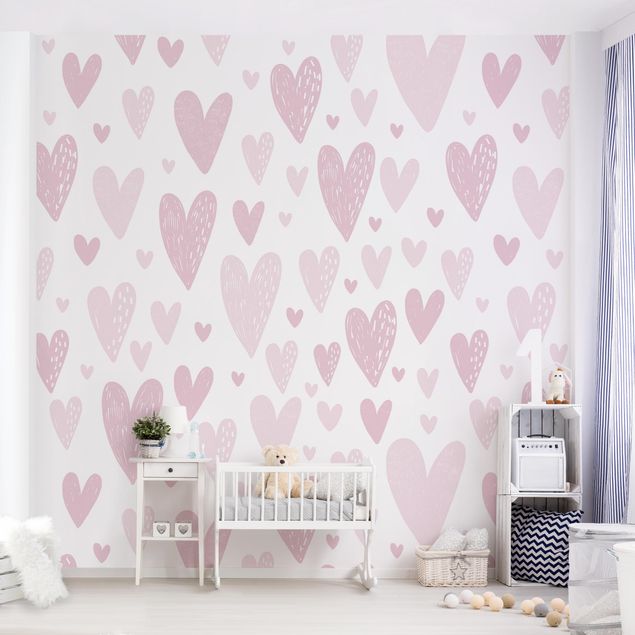 Contemporary wallpaper Small And Big Drawn Light Pink Hearts