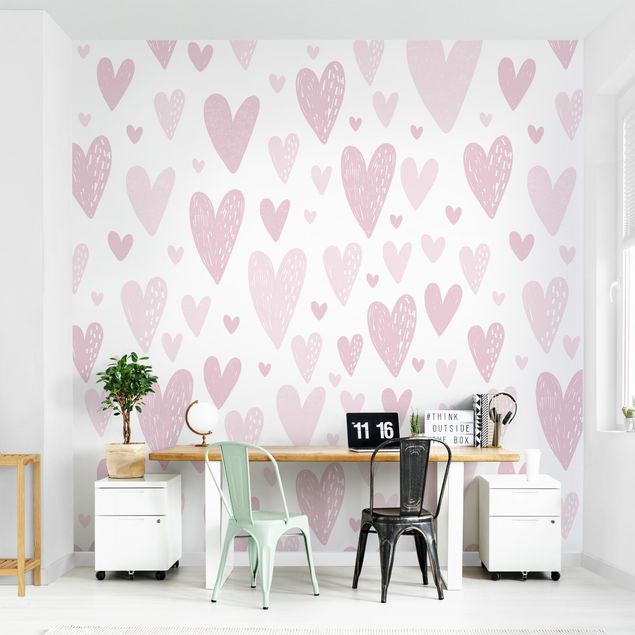 Pink aesthetic wallpaper Small And Big Drawn Light Pink Hearts