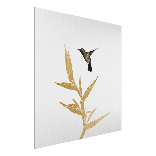 Prints animals Hummingbird And Tropical Golden Blossom II