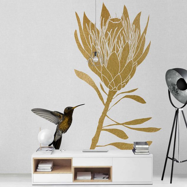Gold wallpapers Hummingbird And Tropical Golden Blossom