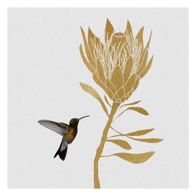 Peel and stick wallpaper Hummingbird And Tropical Golden Blossom