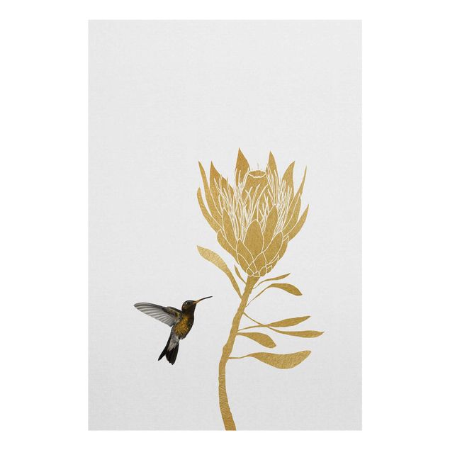 Prints Hummingbird And Tropical Golden Blossom