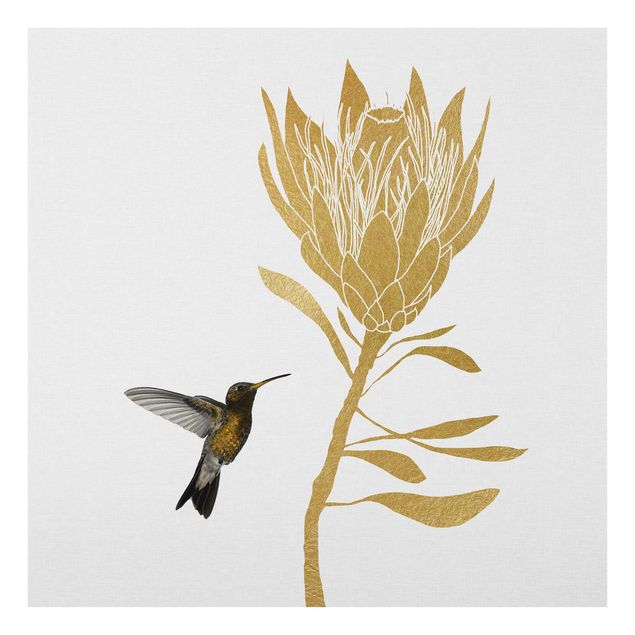 Prints Hummingbird And Tropical Golden Blossom