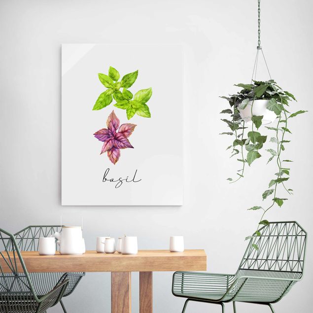 Glass prints flower Herbs Illustration Basil