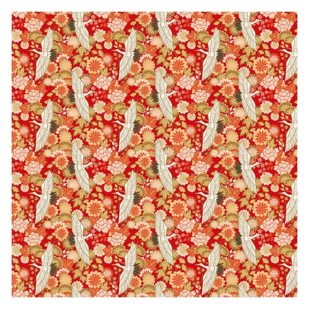 Wallpapers red Cranes And Chrysanthemums Red
