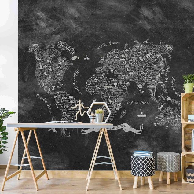 Kitchen Chalk Typography World Map