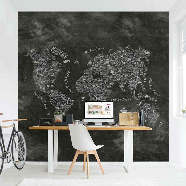 Black and white aesthetic wallpaper Chalk Typography World Map