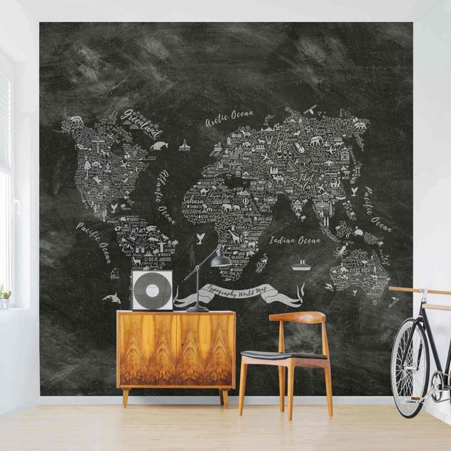 Modern wallpaper designs Chalk Typography World Map