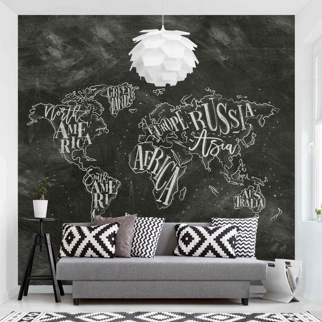 Black and white aesthetic wallpaper Chalk World Map